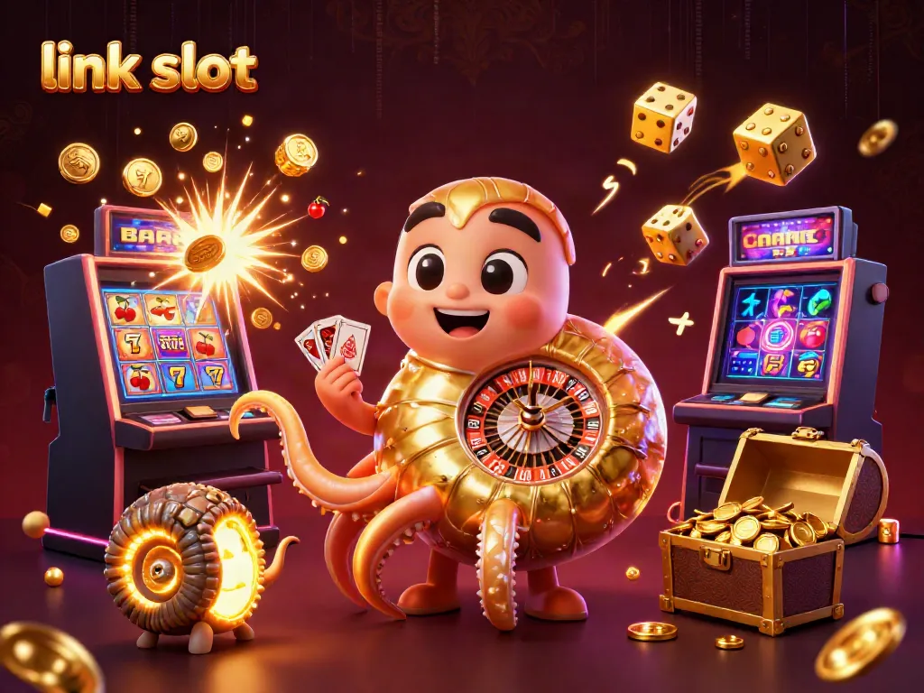 Experience excitement with link slot as animated characters interact with colorful casino elements.