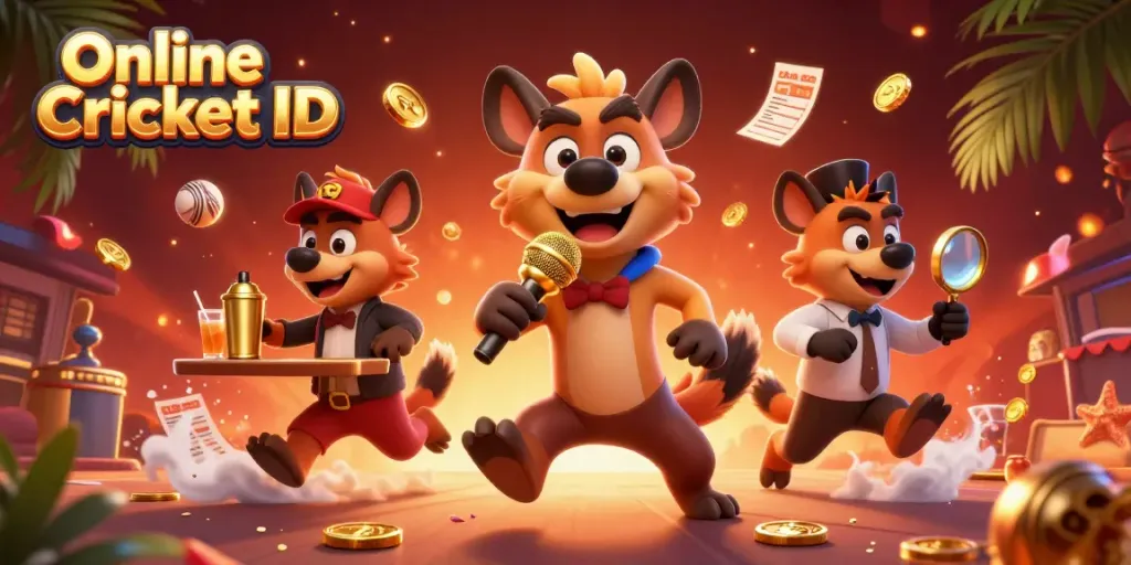 Bet securely with your Online Cricket ID at GameWinExch, featuring fun casino hyenas.