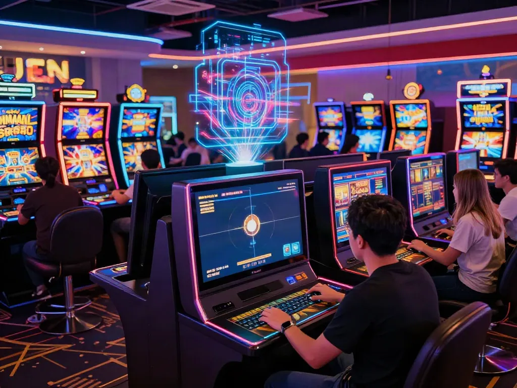 Engaging players in luxury111 login at a vibrant online casino environment showcasing dynamic games and neon lights.