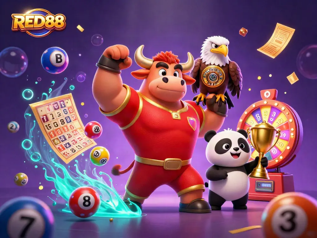 Experience the thrill of RED88 with dynamic characters and vibrant casino elements.
