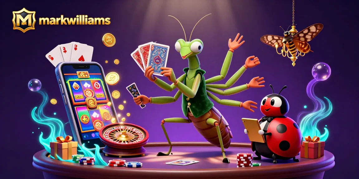 Experience markwwilliams' animated casino scene with card sharp maneuvers and spinning slot games.