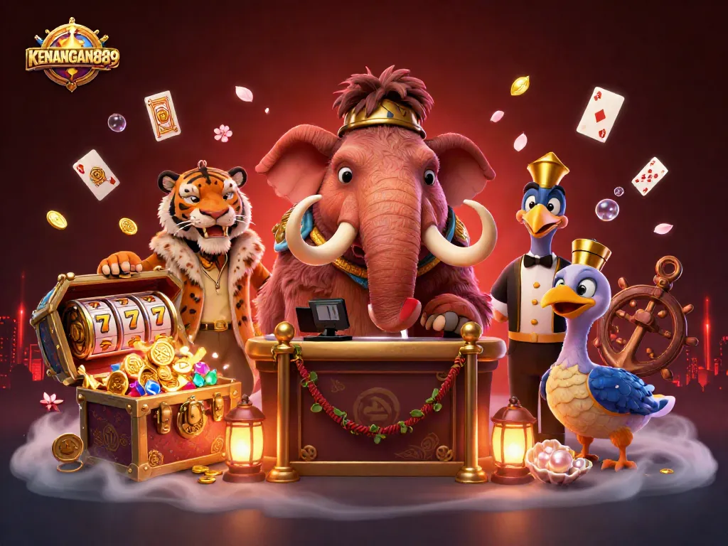 Experience thrilling wins at KENANGAN889 with vibrant slot machines and friendly casino characters.